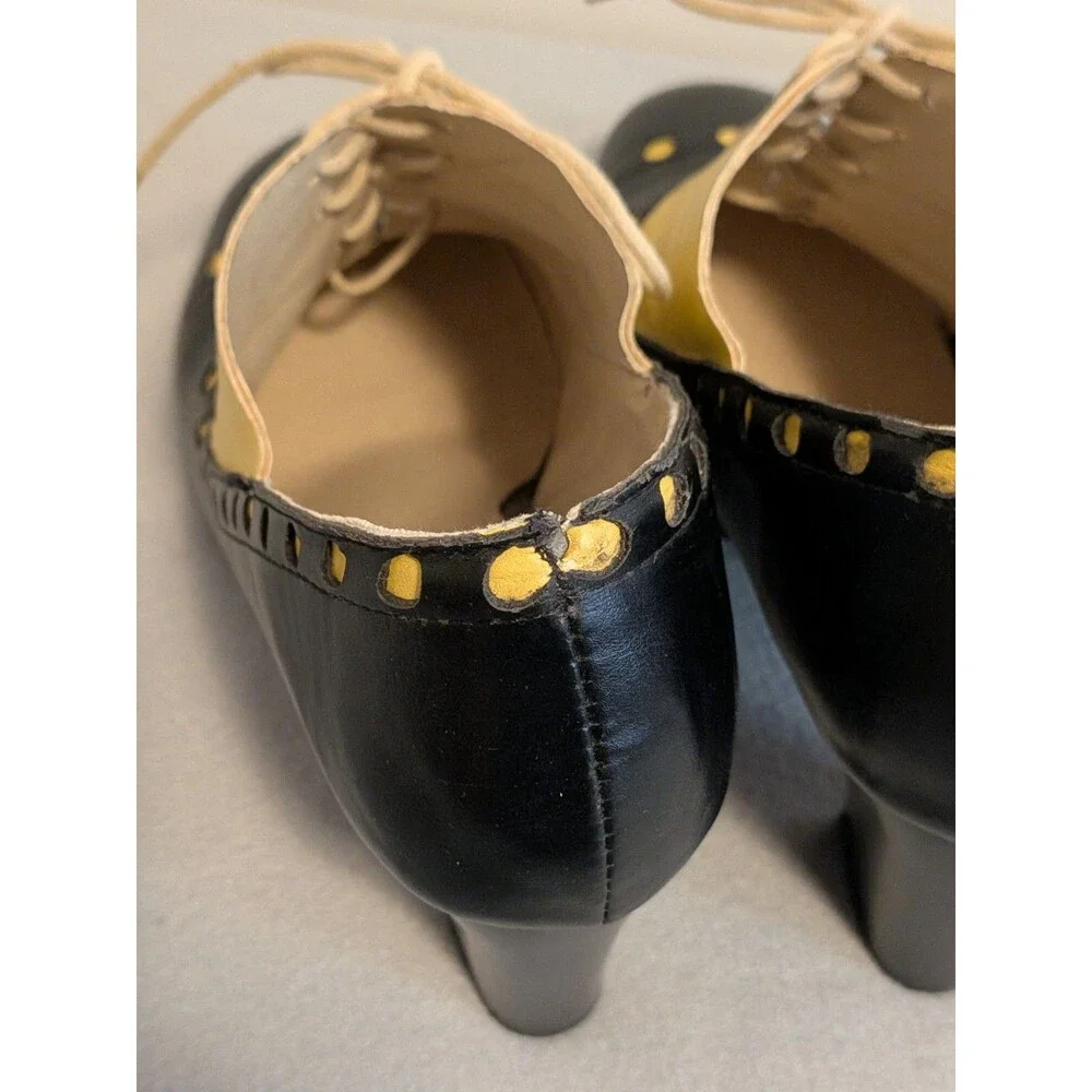 Vintage Style Black Yellow Oxford Brogue Pumps Artsy Spectator Heels EU 43